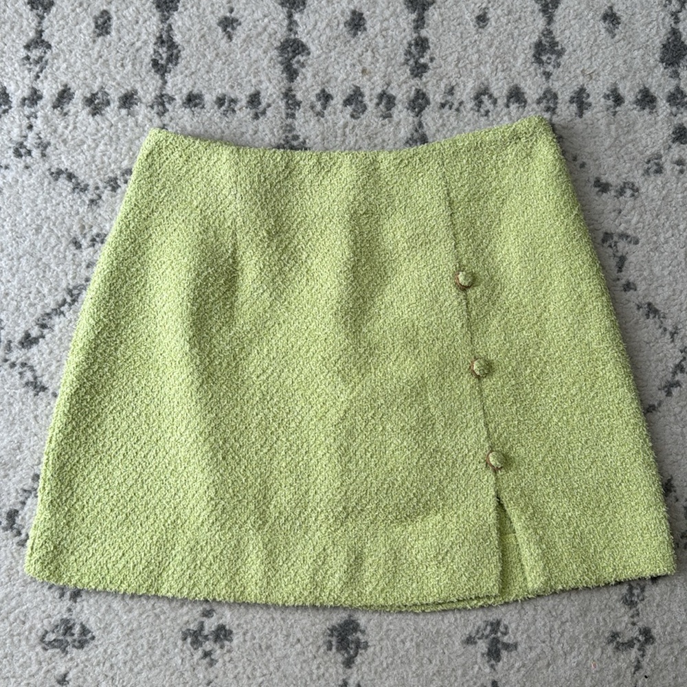 Light Green Sage Tweed Mini Skirt Amy & Clo In Vogue Paris Large Womens
